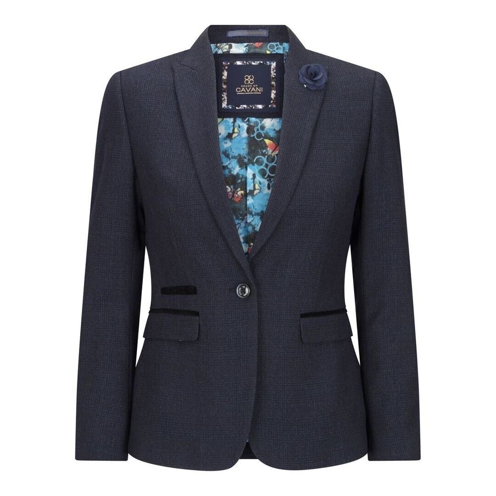 Cavani‎ Women's Tweed Navy Check Blazer Wool Jacket 1920s- 16